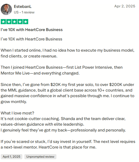 Five-star review of HeartCore Business on a white background