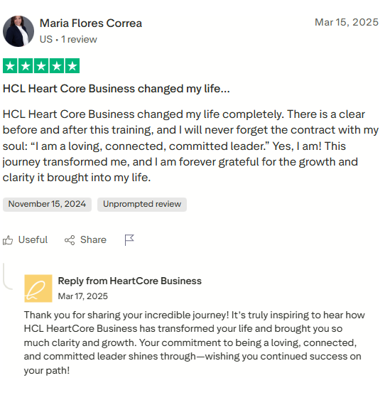 Five-star review of HCL Heart Core Business on a white background