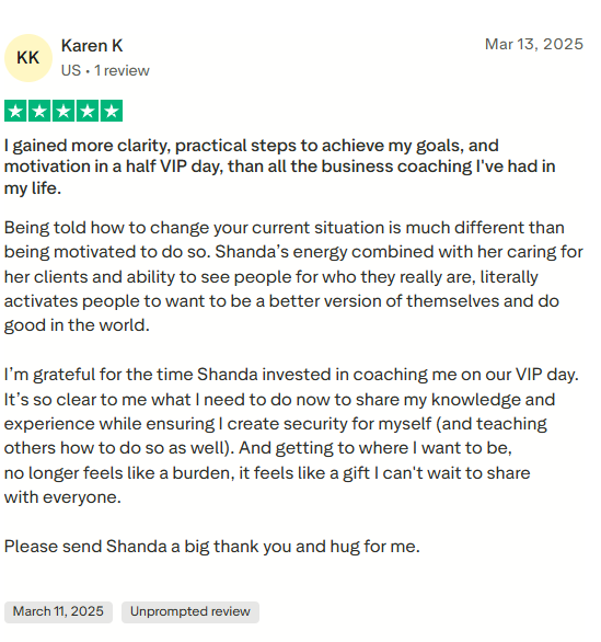Five-star review from a customer named Karen K on a white background